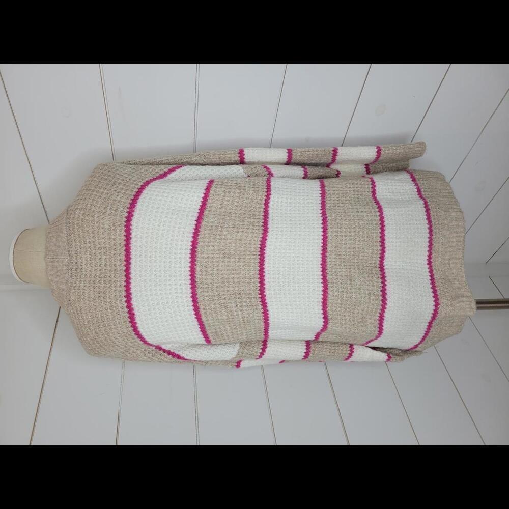 American Eagle Outfitters Beige, White & Pink Striped Crewneck Sweater - Picture 3 of 6